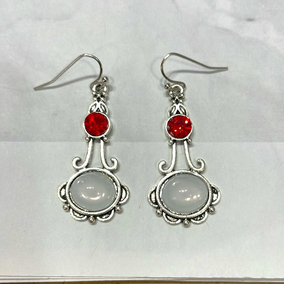 Moonstone And Ruby Silver Romantic Drop Earrings - Picture 12 of 13